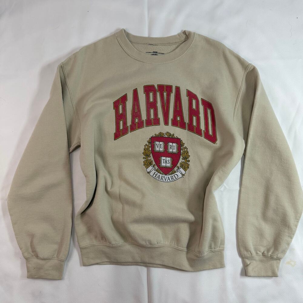 Cream Red Harvard University Collegiate Graphic Long Sleeve Crew Neck Medium - Picture 3 of 12